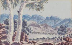 MOKETARINJA: MacDonnell Ranges, watercolour, signed lower right, 16.5 x 26 cm