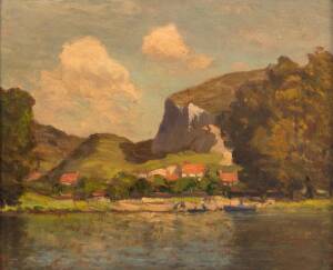 EDWARD OFFICER (1871-1921): Oil on board, coastal landscape, signed lower left. 45 x 37cm