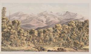 EUGENE VON GUERARD (1811-1901): Coloured lithograph "Mount Kosiusko From the North West, NSW", window mounted, overall 68x50cm.