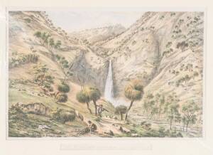 EUGENE VON GUERARD (1811-1901): Coloured lithograph "Fall of the First Creek Near Glen Osmond, SA", window mounted, overall 68x50cm.