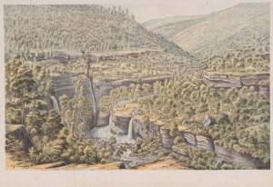 EUGENE VON GUERARD (1811-1901): Coloured lithograph "Moroka River Fall Foot of Mount Kent", window mounted, overall 68x50cm.