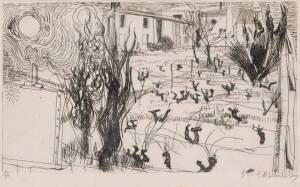 BRETT WHITELEY (1939-92): Set of three etchings from "Another Way of Looking at Vincent Van Gogh 1888-1889" - "Self Portrait, One of a Dozen Glimpses" signed below image; "The Back of the Asylum, St Remy" signed below image; "Sons of the Sun" with artists