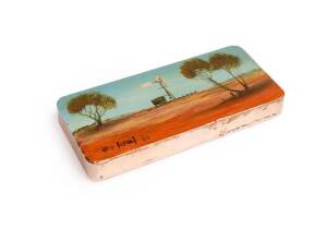 PRO HART (1928 - 2006) : Bush scene, 81, Melbourne to Hobart Yacht Race Trophy, 2.950kg silver ingot, 17.3cm x 7.5cm. 