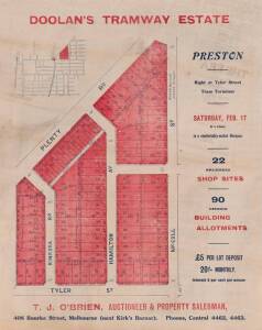 Real estate poster "Doolan's Tramway Estate" Preston circa 1920s, double sided. 42 x 53cm