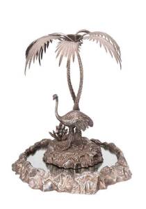 An elaborate silverplated centrepiece depicting Emu with mirror base, late 19th Century. 51cm 