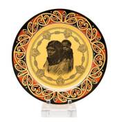 Royal Doulton Maori Woman & Child Plate, with Maori Art borders, photographic engraving of a woman with a baby on her back, designed 1929, backstamp Lion & Crown.