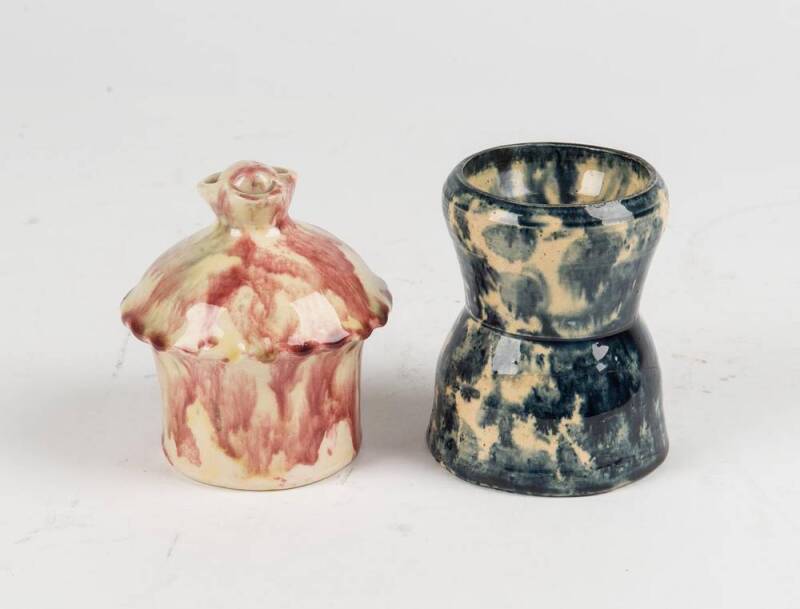 Two pastel coloured drip glazed stoneware money boxes, Australian first quarter of 20th century. 10cm high