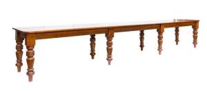 Victorian style large kauri pine refectory table. 435cm wide, 80cm deep, 78cm high