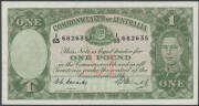1949 Coombs/Watt 10/- centre fold aUnc; &pound;1 light creases, crisp EF; &pound;5 light staining, strong centre crease F; and &pound;10 Coombs/Watt flattened of creases and folds otherwise gF. (4) - 3