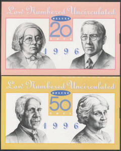 1996 $5, $10, $20 & $50 matching serials AA96 001254 in 'Low Numbered Uncirculated Deluxe' folders, Unc. (4 folders)