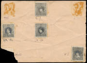 AUSTRALIA: 1915 photographic 1d 'SOUVENIR/WAR STAMP' based on the KGV 1d, four different of young women affixed to a single piece (175x125mm) with their (?) initials below, faults but the "stamps" are sound. - 2