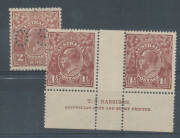 Mostly KGV Heads including Single Wmk 1d red Harrison One Line Imprint pair, 1½d brown & 4d olive Harrison Two Line Imprint pairs & 2d brown Large White Flaw in L/H Value Tablet in block of 4 (variety unmounted); LMult Wmk ½d 'JBC' Monogram block of 15 & - 2