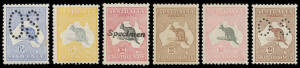 Attractive selection First Wmk 4d both shades, 5d, 9d, 1/- & 5/-, £2 with 'Specimen' Handstamp, Large 'OS' 2d & 6d, Small 'OS' 3d & 2/-; Second Wmk 2d; Third Wmk 3d 6d 9d 1/- & both 2/-; SMult Wmk to 2/- + 6d optd 'OS'; CofA Wmk 10/-; etc, also a few wate