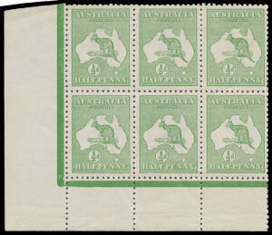 &frac12;d green No Monogram corner block of 6 from the left-hand pane BW #1(1)z, well centred, minor aging & wrinkles, the lower strip of 3 is unmounted, Cat $1250+ (mounted).
