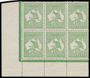 ½d green No Monogram corner block of 6 from the left-hand pane BW #1(1)z, well centred, minor aging & wrinkles, the lower strip of 3 is unmounted, Cat $1250+ (mounted).