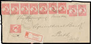 1d red Die IIA with White Patch on Roo's Back BW #4(G)g in a strip of 4 on cover front with 'KOJONUP' (WA) cds & scarce red/white registration label.