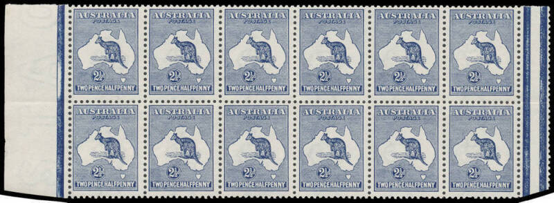 2½d indigo marginal block of 12 (6 x 2), seven units unmounted, Cat $2400+.