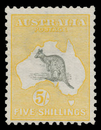 5/- grey & yellow BW #42B, very lightly mounted, Cat $900.