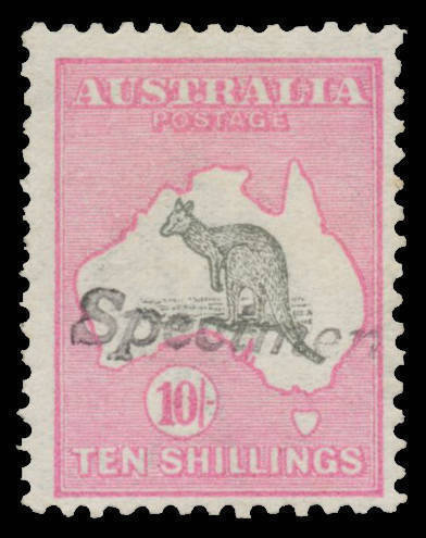 10/- grey & pink with 'Specimen' Handstamp BW #47x, unmounted, Cat $3000. Advertised retail "POR".