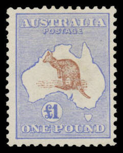 &pound;1 brown & blue, apparently unmounted but it's a clever re-gumming job, Cat $4000 (mounted). Briefmarkenpr&uuml;fstelle Basel Certificate (2003) states "mint with full original gum is genuine in every respect". [Just as nobody in Switzerland would hold an RPSo