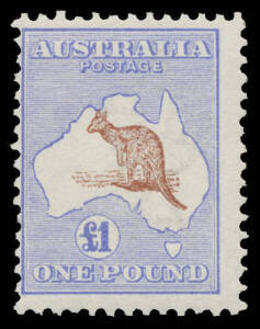 &pound;1 brown & blue BW #51A, nibbled perfs at left, unmounted, Cat $15,000. Peter Holcombe Certificate (1988). Advertised retail "POR".