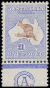 £1 brown & blue 'CA' Monogram single BW #51zb, the monogram slightly trimmed at the base (as usual), Cat $90,000. A great rarity of Commonwealth philately. Ex Arthur Gray: acquired 22/2/2007 for $US63,250 ($A87,800+ at the time). [The ACSC states that onl