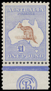 &pound;1 brown & blue 'JBC' Monogram single BW #51zb, the monogram slightly trimmed at the base (as usual), Cat $90,000. A great rarity of Commonwealth philately. Ex Arthur Gray: acquired 22/2/2007 for $US57,500 ($A79,800+ at the time). [The ACSC states that on