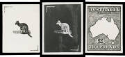 SPERATI FORGERIES: £2 stamp-size photographic "proofs" of the Roo (2, one a negative image) & of the Map & Frame all on gloss paper, each with 'SPERATI/REPRODUCTION' h/s on the reverse. [A similar group sold at the Prestige auction of 20/3/2004 for $920]