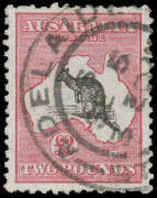 - £2 black & rose-carmine forgery with the tell-tale white flaw off Warrnambool, Adelaide cds, well centred, a couple of short perfs, 'SPERATI/["129"]/REPRODUCTION' h/s on the reverse, Cat $7500. [The £2 Roo was the only Commonwealth of Australia issue pr