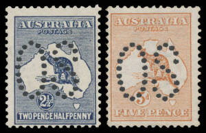 PERFORATED LARGE 'OS': PERFORATED LARGE 'OS': 2&frac12;d indigo, very lightly mounted & 5d regummed, Cat $925 (mint).