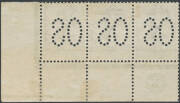 - 1/- pale blue-green 'JBC' Monogram strip of 3 BW #30(2)zb guillotined well clear of the monogram, well centred, lightly mounted, Cat $12,000+. Extremely rare & desirable: only one other strip has been recorded. - 2