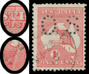 PERFORATED SMALL 'OS': 1d red Die IIA with a Major Kiss Print resulting in Doubling of the Design especially the Left Frame & South of Western Australia BW #4c, two short perfs at upper-left, 'LANG LANG/MY22/15/VIC' cds, Cat $6000. RPSofV (2009) & Chris C