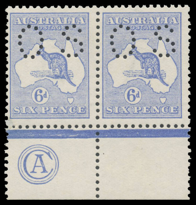 - 6d ultramarine 'CA' Monogram pair BW #17(2)za, lightly mounted, Cat $4500 (as a monogram single).