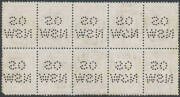 PERFORATED 'OS/NSW': PERFORATED 'OS/NSW': 1d red block of 10 (5x2), corner fault at lower-right, ten strikes of NSW BN '879' of Adamstown. - 2