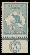 1/- bright blue-green 'CA' Monogram single BW #31(1)za, a most attractive shade, a couple of short perfs at left, lightly mounted, Cat $9000.