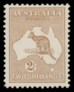 2/- brown, apparently unmounted but it's a clever re-gumming job, Cat $1500 (mounted). Briefmarkenpr&uuml;fstelle Basel Certificate (2003) states "mint with full original gum is genuine in every respect". [See also Lot 274639]