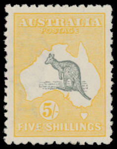 5/- grey & chrome-yellow BW #43B, very well centred, rough perfs have been tidied-up, unmounted, Cat $6000.