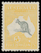 5/- grey & chrome-yellow BW #43B, very well centred, rough perfs have been tidied-up, unmounted, Cat $6000.