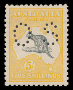 - 5/- grey & chrome BW #43b, well centred, a little aged, lightly mounted, Cat $2500.