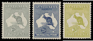 2d grey, 2&frac12;d indigo & 3d olive-green Die 1 all with the Watermark Inverted BW #7Ba 11Ca & 12Ca, well centred, unmounted, Cat $1300.