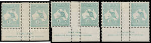 1/- Die IIB Harrison, Mullett with the Watermark Sideways (a couple of minor blemishes) & Ash with Jumped Perfs at Base imprint pairs BW #33(4)za, #33a(3)ze or (4)ze and #33(3)ze, Cat $1800 approximately.