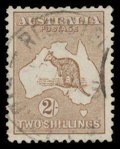 2/- brown with the Watermark Inverted BW #37a, a couple of tiny red pencil marks on the face, Sydney cds, Cat $1500.