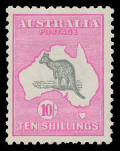10/- grey & intense "aniline" pink with the Watermark Inverted BW #48Da, lovely shade, a single tone speck on the reverse, unmounted, Cat $8500.
