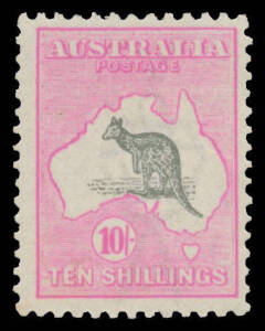 10/- grey & "aniline" pink BW #48E, unmounted, Cat $2500.