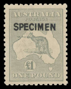 &pound;1 grey with Type B 'SPECIMEN' Overprint BW #53x, unusually well centred, the gum evenly toned/aged but unmounted, Cat $4500 mounted or $7500 unmounted. Rare.