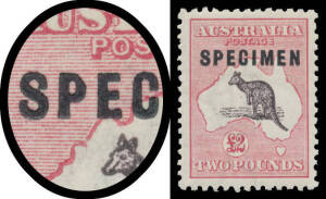 &pound;2 purple-black & rose-carmine with Type C 'SPECIMEN' Overprint with Shaved 'P' BW #56xf, well centred, unmounted, Cat $1000 mounted; unpriced unmounted.