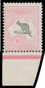 10/- grey & pink, marginal example from the base of the sheet, unmounted, Cat $2500.