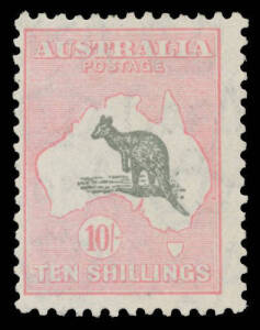 10/- grey & pink one nibbled perf at the top, unmounted, Cat $2500. [** NB: this stamp is out of order. It is CofA Watermark BW #50A. The catalogue value & estimate are correect]