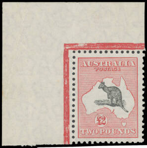 &pound;2 grey-black & rose-carmine upper-left corner example, well centred, unmounted, Cat $17,500. A visual delight! This is a notoriously difficult stamp to find so well centred.