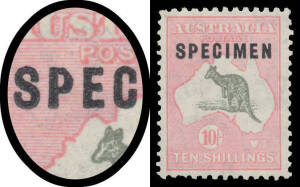 10/- grey & pink with Type C 'SPECIMEN' Overprint with Shaved 'P' BW #50xd, well centred, a couple of short perfs, unmounted, Cat $2000 mounted but unpriced unmounted.